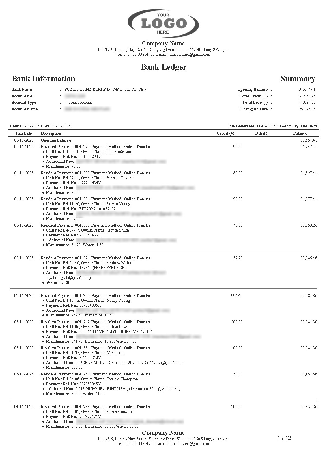 Bank Ledger